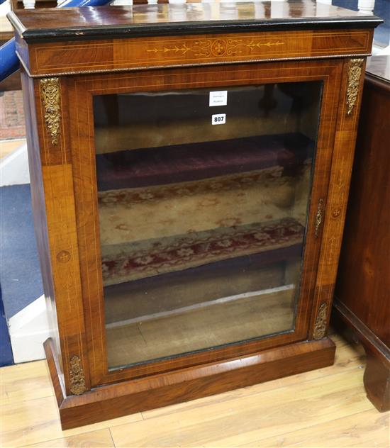 Two Victorian inlaid walnut pier cabinets, enclosed by glazed doors W.79cm and 80cm